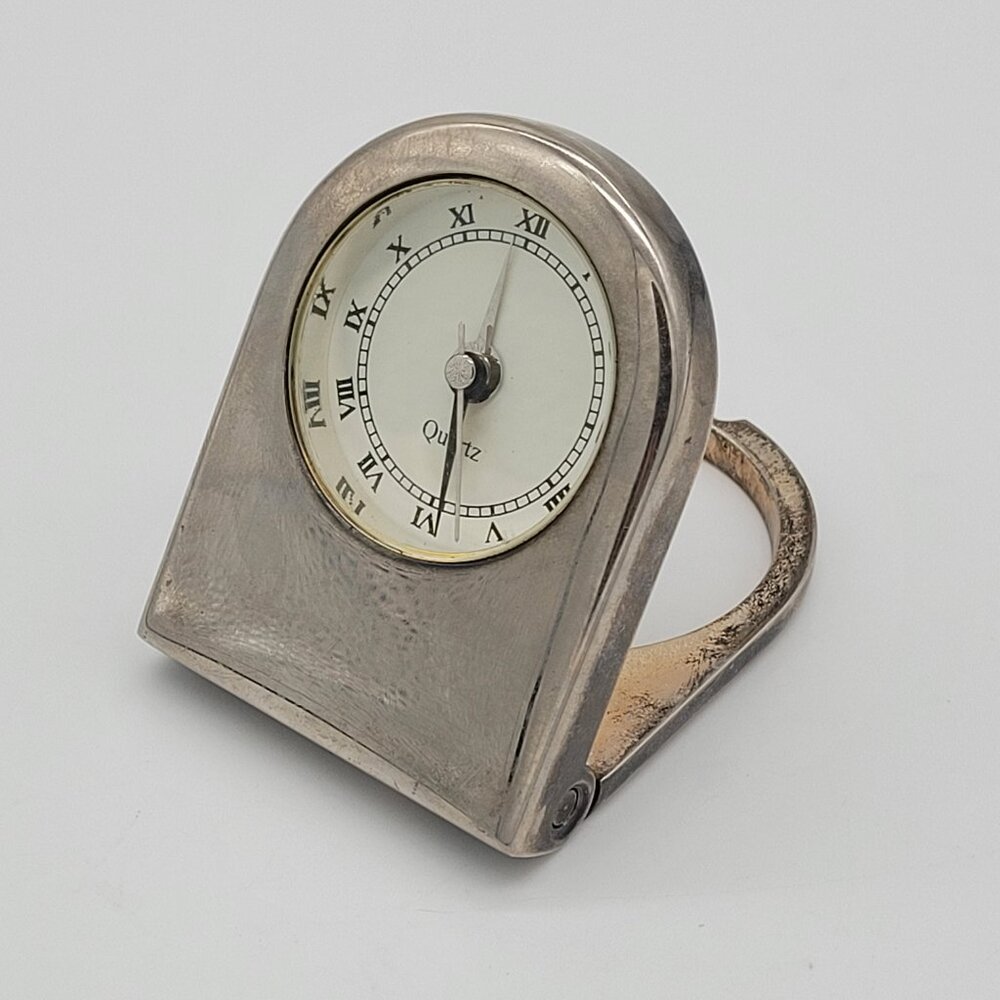 Quartz - Silver Plated Travel Alarm Clock - no batteries - tarnished - 1990's er